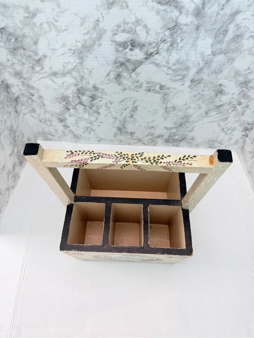 Kathy Hatch Hand-Painted Decorative Wooden Caddy with Scenic Motif